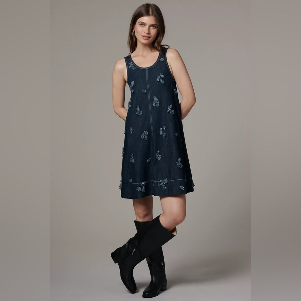 The Keiko Embroidered Denim Mini Dress by Maeve Anthropologie Dark Blue NWT